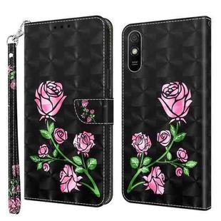 For Xiaomi Redmi 9A 3D Painted Leather Phone Case(Rose)