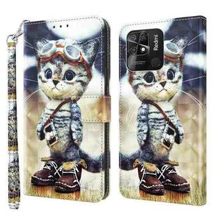 For Xiaomi Redmi 10C Global 3D Painted Leather Phone Case(Naughty Cat)