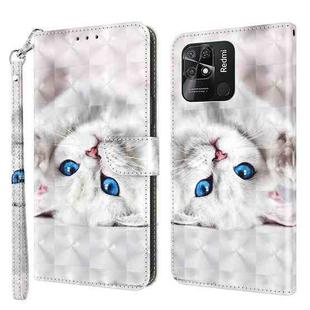 For Xiaomi Redmi 10C Global 3D Painted Leather Phone Case(Reflection White Cat)