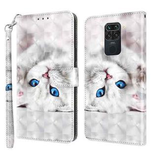 For Xiaomi Redmi Note 9 / 10X 4G 3D Painted Leather Phone Case(Reflection White Cat)