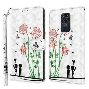 For Xiaomi Redmi Note 9 / 10X 4G 3D Painted Leather Phone Case(Couple Rose)