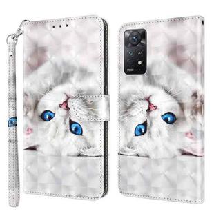 For Xiaomi Redmi Note 11 5G / 4G Global 3D Painted Leather Phone Case(Reflection White Cat)