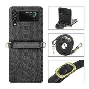 For Samsung Galaxy Z Flip4 Embossed Leather Folded Phone Case with Strap(Black)
