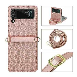 For Samsung Galaxy Z Flip4 Embossed Leather Folded Phone Case with Strap(Rose Gold)