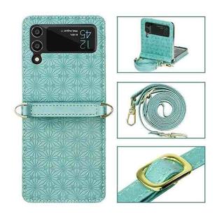 For Samsung Galaxy Z Flip4 Embossed Leather Folded Phone Case with Strap(Green)