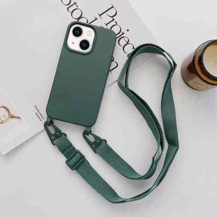 For iPhone 14 Elastic Silicone Lanyard Case (Dark Green)