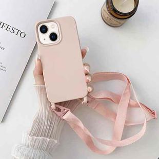For iPhone 14 Plus Elastic Silicone Lanyard Case (Pink)