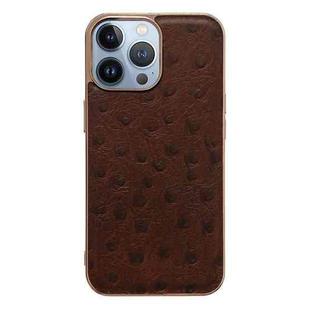 For iPhone 14 Pro Genuine Leather Ostrich Texture Nano Case(Coffee)
