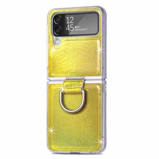 For Samsung Galaxy Z Flip4 Laser Skin Color Changing PC Phone Case with Ring(Gold)