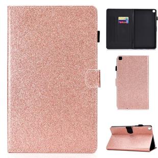 Glitter Left and Right Flat Leather Case with Pen Cover & Card Slot & Buckle Anti-skid Strip and Bracket(Rose Gold)