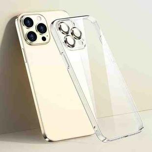 For iPhone 14 Glass Lens Film Clear PC Phone Case (Gold)