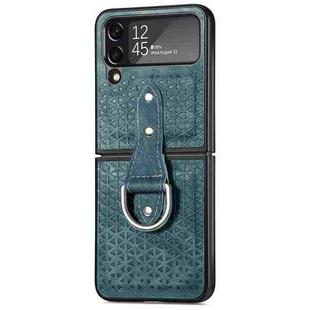 For Samsung Galaxy Z Flip4 Netted Embossing Ring Folding Phone Case (Green)