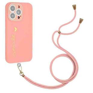 For iPhone 14 Pro Max Gilding Line TPU Phone Case with Strap (Pink)