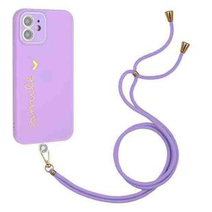 For iPhone 12 Gilding Line TPU Phone Case with Strap (Light Purple)