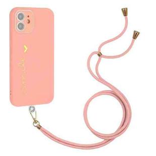 Gilding Line TPU Phone Case with Strap For iPhone 12 (Pink)