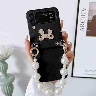 For Samsung Galaxy Z Flip3 5G Pure Color TPU Phone Case with Hinged & Pearl Bracelet(Black)
