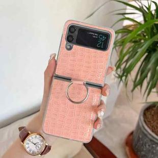 For Samsung Galaxy Z Flip4 Crocodile Pattern+TPU Phone Case with Ring(Pink)