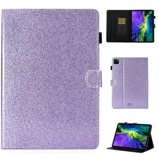 For iPad Pro 11 inch 2020 Glitter Left and Right Flat Leather Tablet Case with Sleep Function & Card Slot & Buckle Anti-skid Strip and Bracket(Purple)