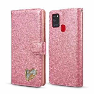 For Samsung Galaxy A21S Glitter Powder Love Leather Phone Case(Rose Red)