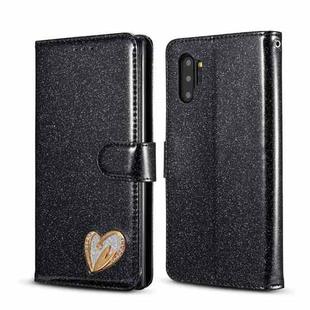 For Samsung Galaxy Note10+ Glitter Powder Love Leather Phone Case(Black)