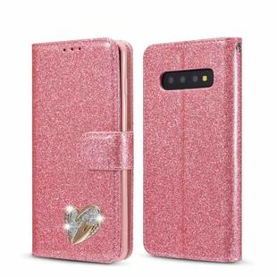 For Samsung Galaxy S10 Glitter Powder Love Leather Phone Case(Rose Red)