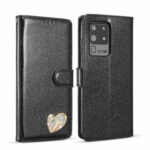 For Samsung Galaxy S20 UItra Glitter Powder Love Leather Phone Case(Black)
