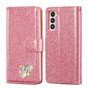 For Samsung Galaxy S21 5G Glitter Powder Love Leather Phone Case(Rose Red)