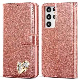 For Samsung Galaxy S21 Ultra 5G Glitter Powder Love Leather Phone Case(Pink)
