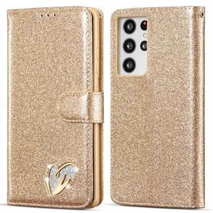 For Samsung Galaxy S21 Ultra 5G Glitter Powder Love Leather Phone Case(Gold)