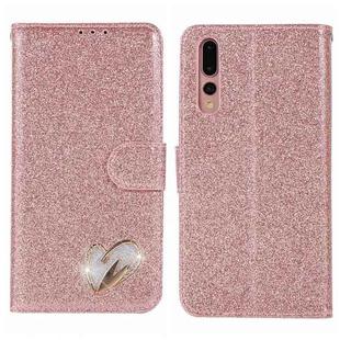 For Huawei P20 Pro Glitter Powder Love Leather Phone Case(Pink)
