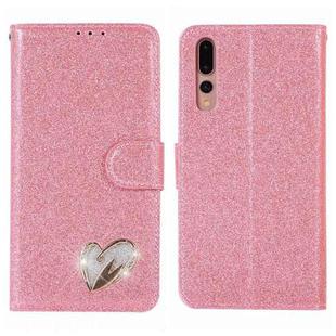 For Huawei P20 Pro Glitter Powder Love Leather Phone Case(Rose Red)