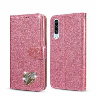 For Huawei P30 Glitter Powder Love Leather Phone Case(Rose Red)