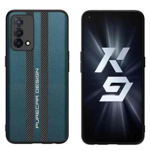 For OPPO K9 Carbon Fiber Texture Plain Leather Phone Case(Dark Green)