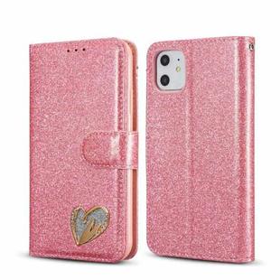 For iPhone 11 Glitter Powder Love Leather Phone Case (Rose Red)