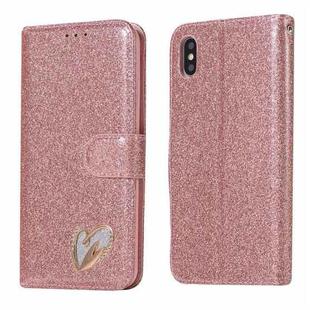 For iPhone XS Max Glitter Powder Love Leather Phone Case(Pink)