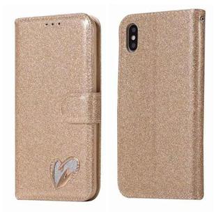 For iPhone XS Max Glitter Powder Love Leather Phone Case(Gold)