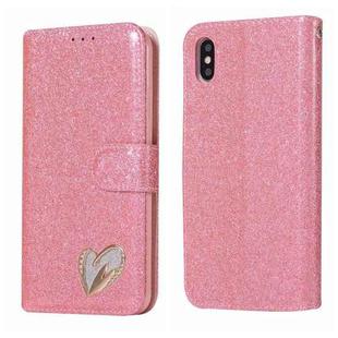 For iPhone XS Max Glitter Powder Love Leather Phone Case(Rose Red)