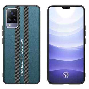 For vivo S9 Carbon Fiber Texture Plain Leather Phone Case(Dark Green)