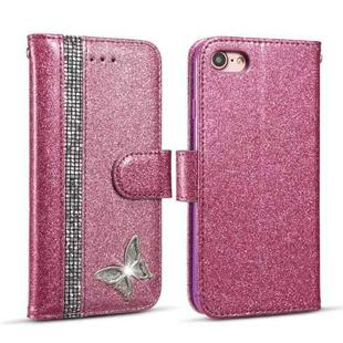 Glitter Powder Butterfly Leather Phone Case For iPhone 7/SE 2022/SE 2020/8(Purple)