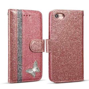 Glitter Powder Butterfly Leather Phone Case For iPhone 7/SE 2022/SE 2020/8(Rose Gold)