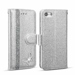 Glitter Powder Butterfly Leather Phone Case For iPhone 7/SE 2022/SE 2020/8(Silver)