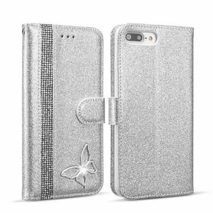 Glitter Powder Butterfly Leather Phone Case For iPhone 7 Plus/8 Plus(Silver)