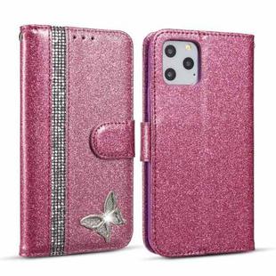 For iPhone 11 Pro Glitter Powder Butterfly Leather Phone Case (Purple)