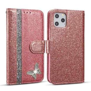 For iPhone 11 Pro Glitter Powder Butterfly Leather Phone Case (Rose Gold)
