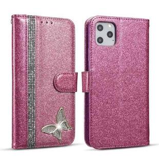 For iPhone 11 Pro Max Glitter Powder Butterfly Leather Phone Case (Purple)