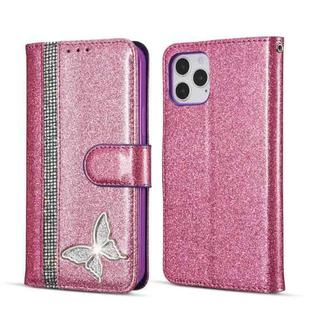 For iPhone 12 Glitter Powder Butterfly Leather Phone Case(Purple)