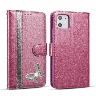 For iPhone 11 Glitter Powder Butterfly Leather Phone Case (Purple)