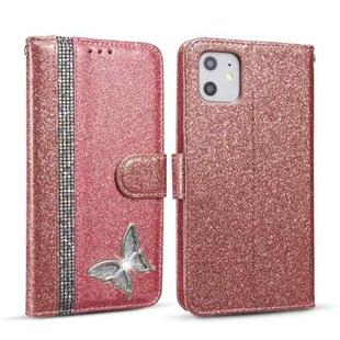 For iPhone 11 Glitter Powder Butterfly Leather Phone Case (Rose Gold)