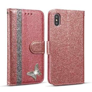 For iPhone X Glitter Powder Butterfly Leather Phone Case(Rose Gold)