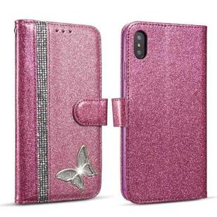 For iPhone XS Max Glitter Powder Butterfly Leather Phone Case(Purple)
